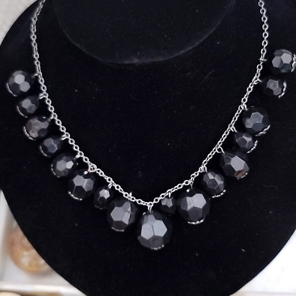Black and Gunmetal Faceted Bead Necklace